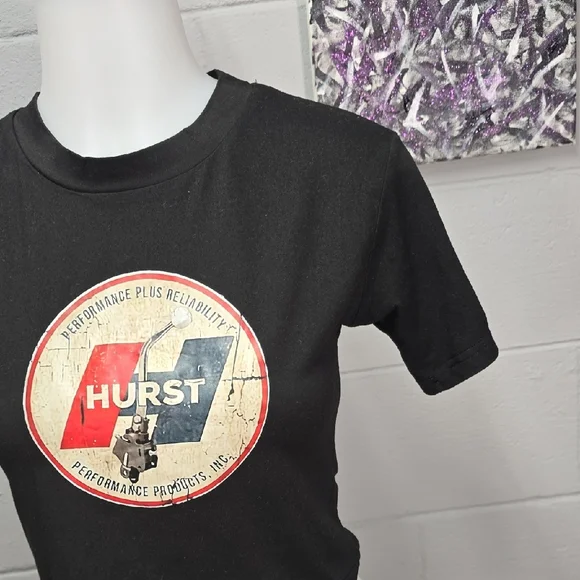HURST Black Cropped Graphic Tee with Red & Blue Logo - Picture 4 of 6